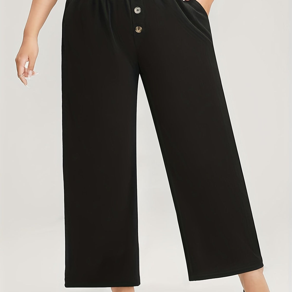  Casual Pants Women's Plus Plain Button Decor Elastic Straight Leg Pant
