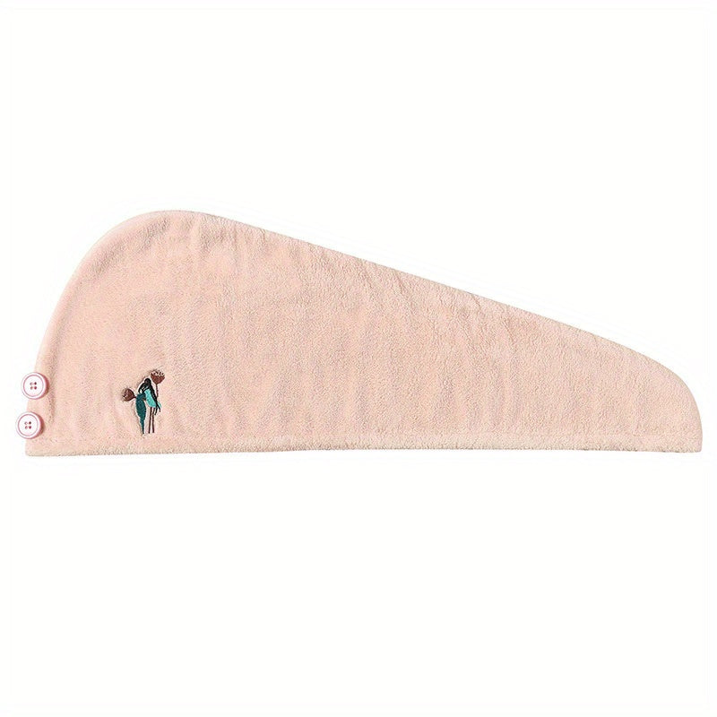 Embroidered Hair Drying Cap Coral Fleece Towel