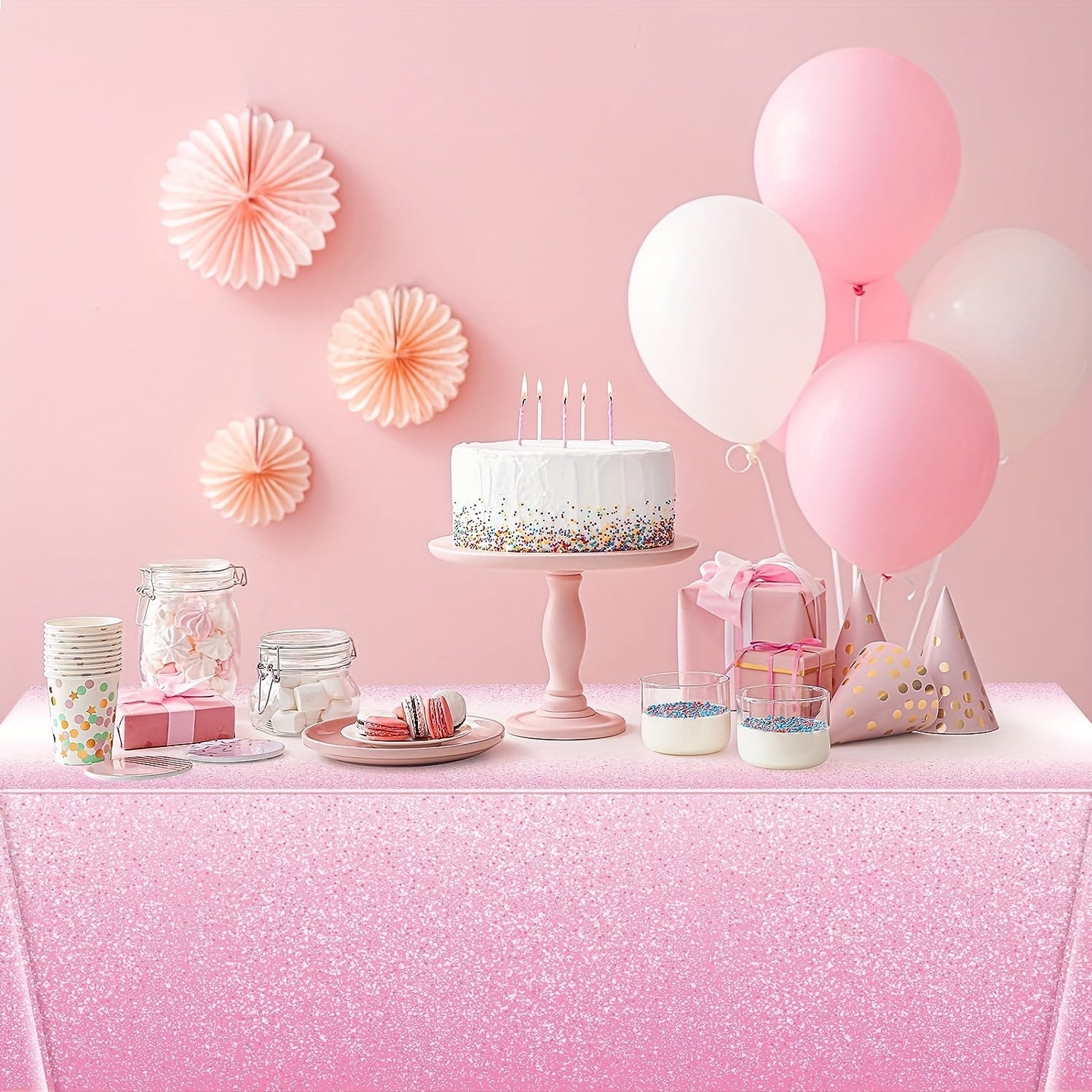 Pink Plastic Tablecloth for Parties Gradient Pastel Pink Disposable Tablecloth