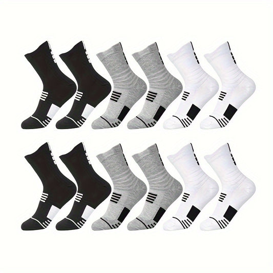 6 Pairs Men's Mid Crew Sport Socks Absorbent Breathable For Basketball Running