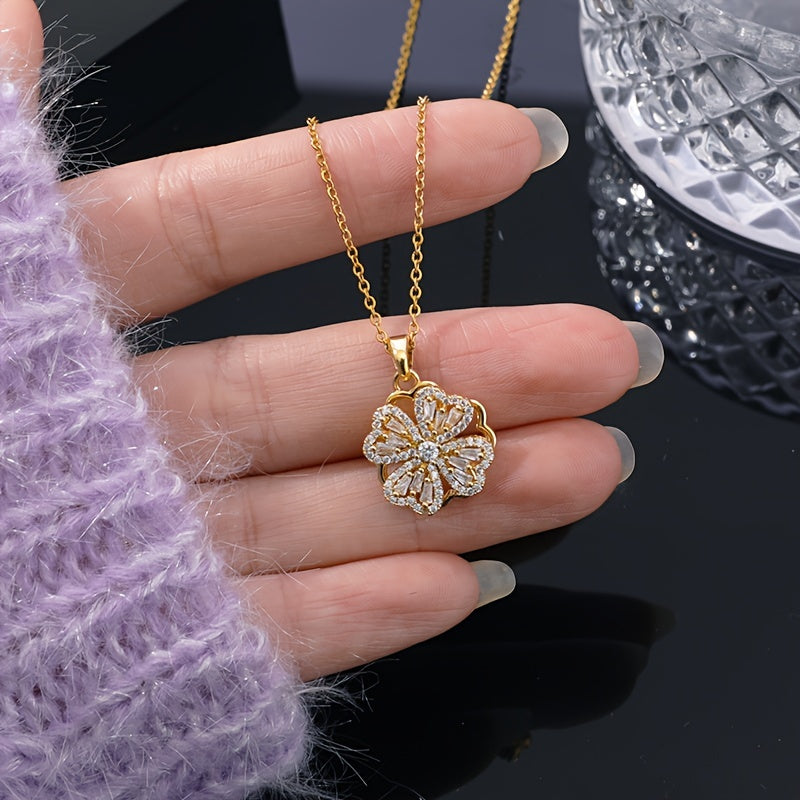 Girl's Lucky Clover Full Brick 360 Rotation Pendant Necklace