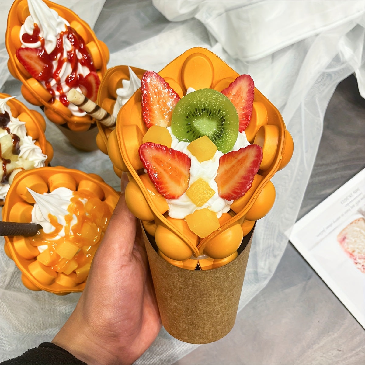 Realistic Egg Waffle Model Display Prop for Bakeries