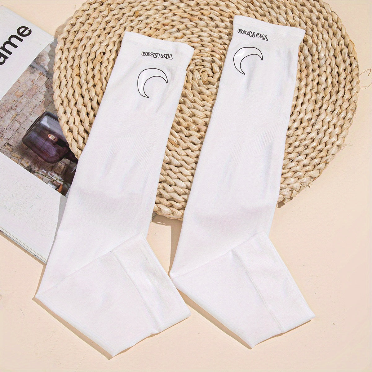 Moon Print Long Gloves Elastic Fingerless Sunscreen Gloves Women