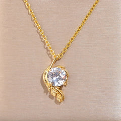 Women's Feather Pendant Necklace Birthday Gift Wedding Jewelry
