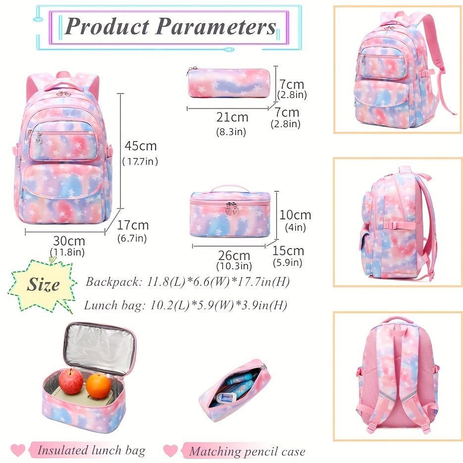 3pcs School Students Backpack Set Handheld Box Teen Girls School Bag Set