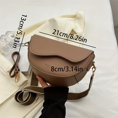 Retro Style Saddle Bag Women Solid Crossbody Versatile PU Leather Shoulder Purse