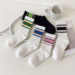 5 Pairs Striped Sports Socks for Women