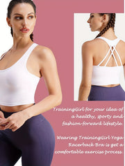 Strappy Racerback Yoga Sports Bra Wirefree Pads Medium Impact