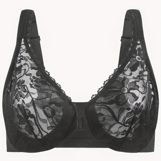  Floral Lace Front Closure Racer Back Underwire Bra