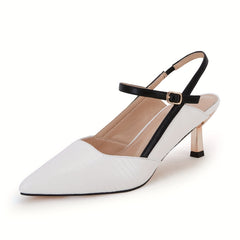 Women's Pointed Toe Slingback Kitten Heels Ankle Buckle Strap Low Heels