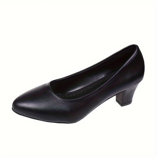 Women's Chunky Heel Court Pumps Pointed Toe Slip-On Office Business Heels
