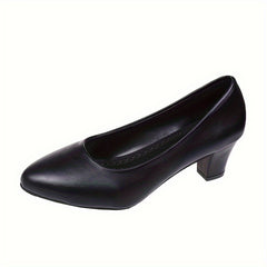 Women's Chunky Heel Court Pumps Pointed Toe Slip-On Office Business Heels