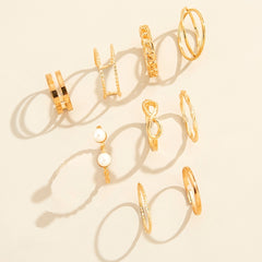 Vintage Pearl Twist Ring Set, 9 Pcs