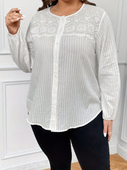  Eyelet Embroidery Button Up Lantern Sleeve Blouse