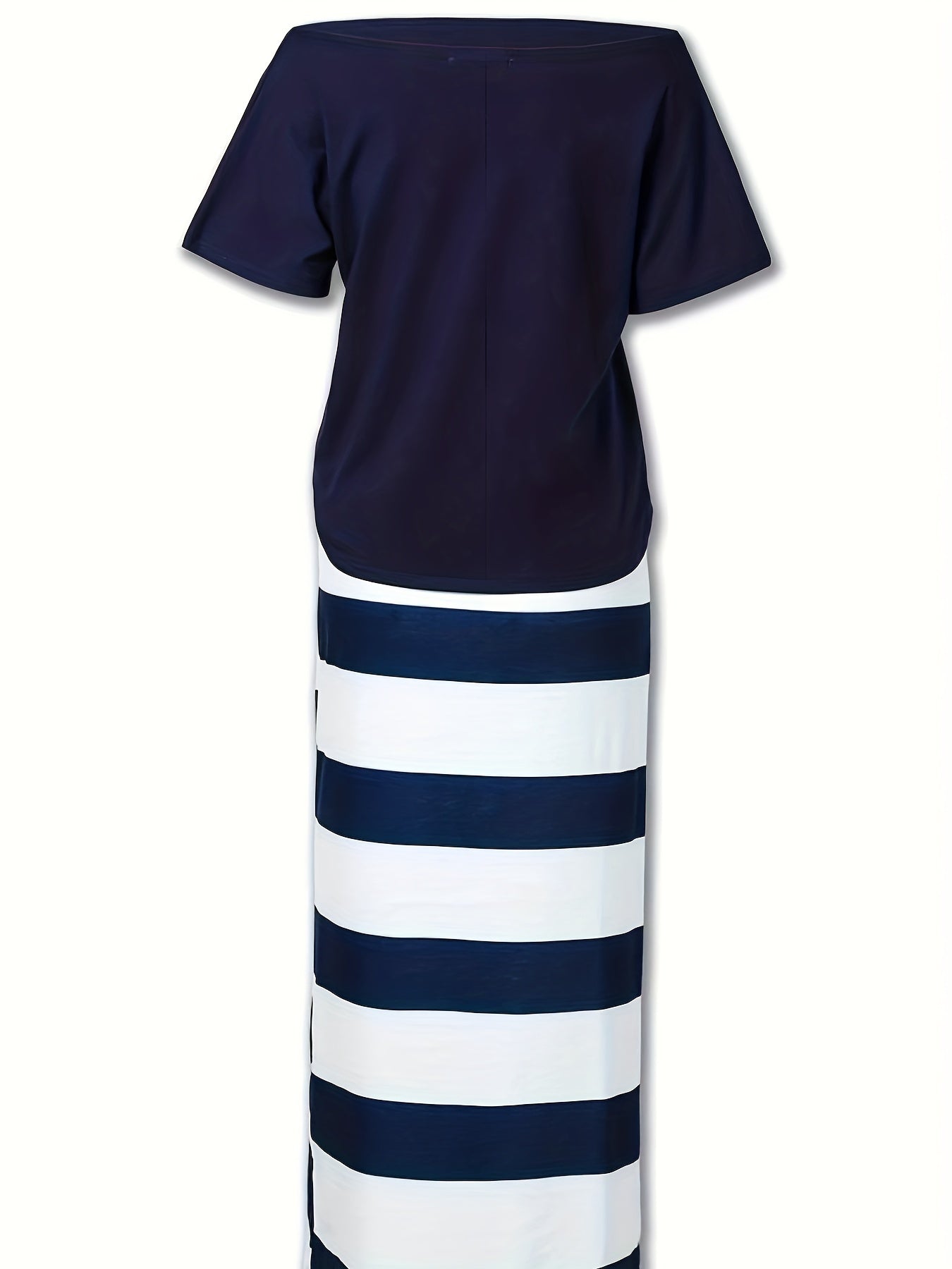 Anchor Print Off Shoulder T-shirt & Striped Maxi Skirt Set