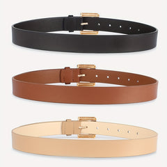 3pcs Golden Square Buckle Belt Solid PU Leather Waist Belt