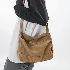 Canvas Crossbody Shoulder Bag Unisex Messenger Tote for Work School Travel