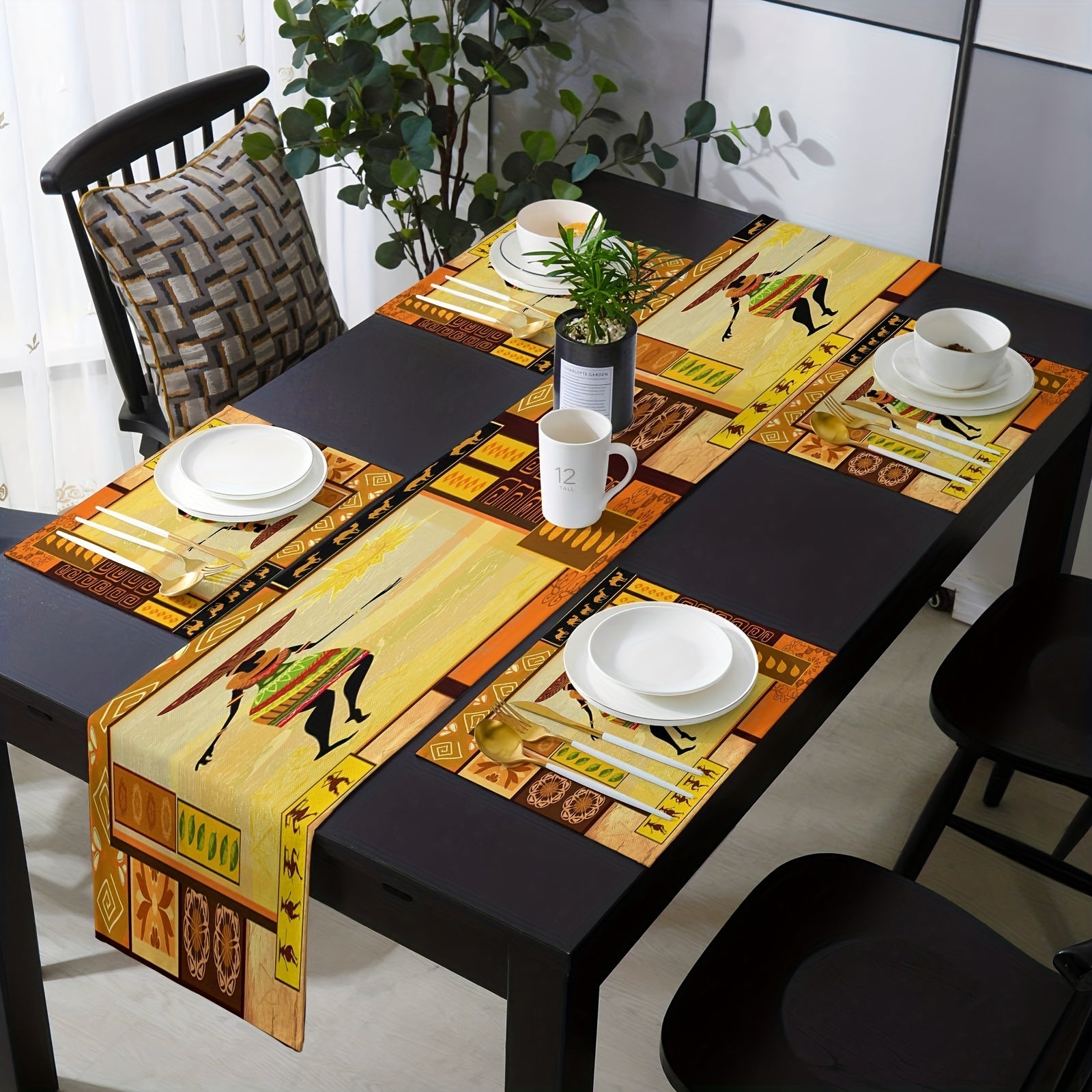 Ethnic Totem African Woman Linen Table Runner Heat Resistant Kitchen Table Mat