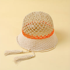 Y2K Hollow Crochet Bucket Hat Gradient Boho Straw Cloche Hats Women