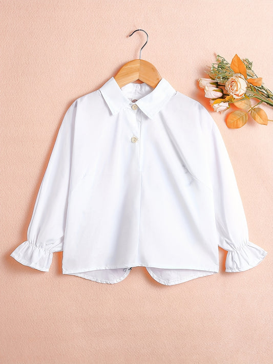 Girls V neck Loose Long Sleeves Button Shirts