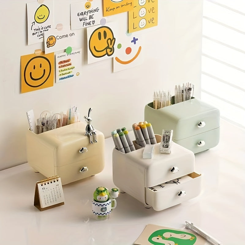 Cream Style Drawer Pen Holder Office Desk Organization Storage Box