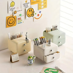Cream Style Drawer Pen Holder Office Desk Organization Storage Box