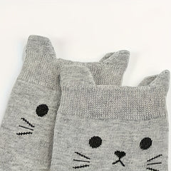 5 Pairs Cartoon Cat Print Socks Comfy Women's Stockings