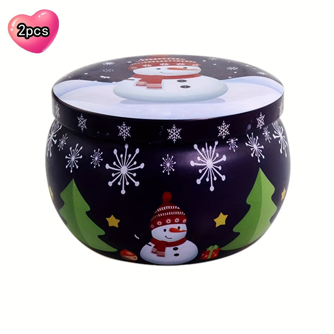 2pcs Iron Box Fragrance Candle Jar Round Tin Flower Tea Candy Box