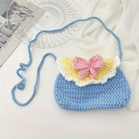 Cartoon Bow Decor Knit Shoulder Bag Coin Purse Mobile Phone Bag