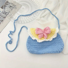 Cartoon Bow Decor Knit Shoulder Bag Coin Purse Mobile Phone Bag