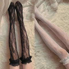 Ruffle Thigh High Stockings Lace Over Knee Socks Women's Stockings