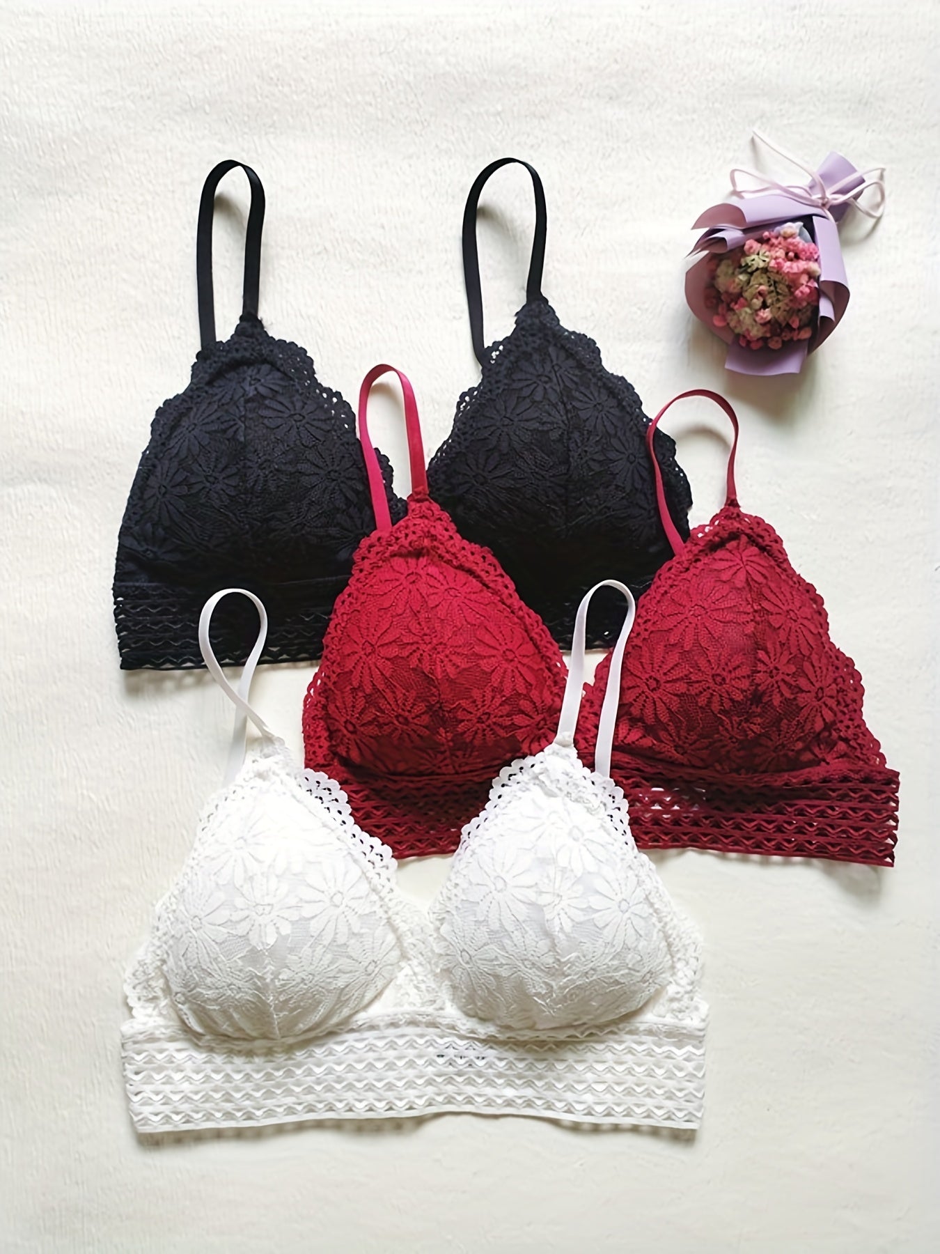 3pcs Lace Wireless Bras Lingerie Set