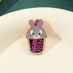 Grey Rabbit Pearl Milk Tea Breast Needle Enamel Pin For Men