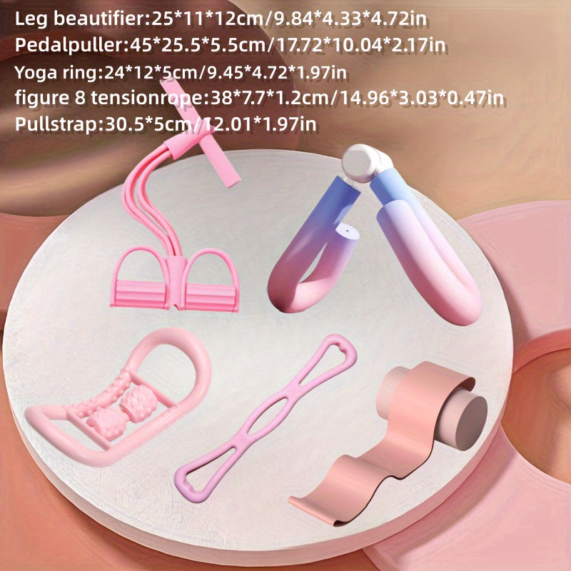5pcs Yoga Fitness Set: Stretch Rope, Slimming Clamp, Yoga Ring, Resistance Rope