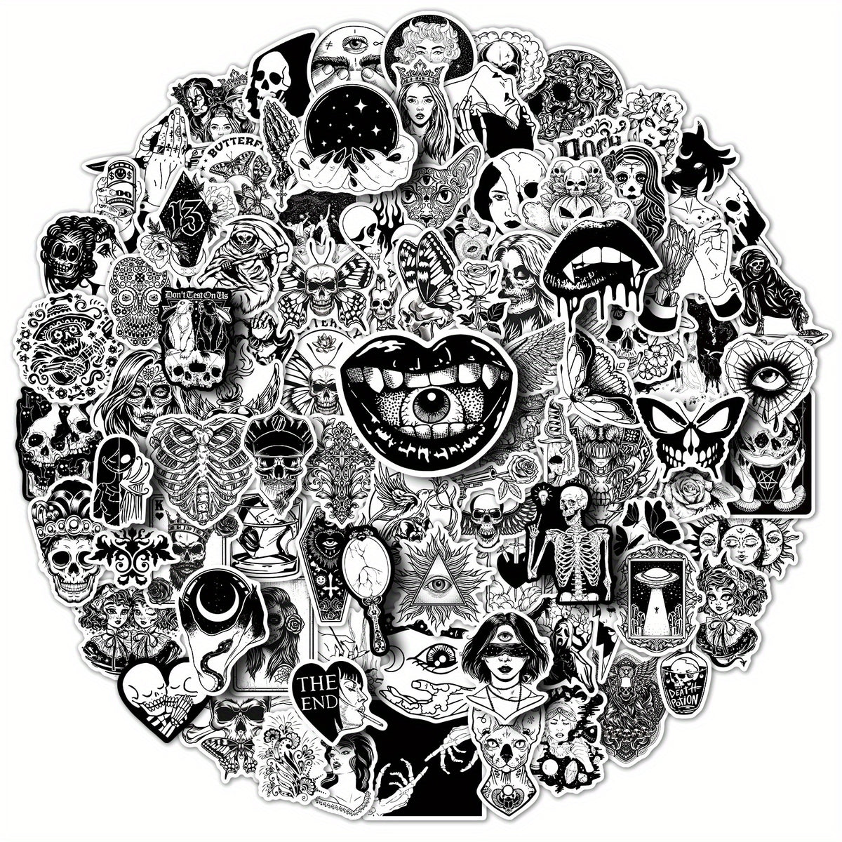 100pcs Gothic Stickers Skull Waterproof Vinyl Stickers For Laptop Phone Car