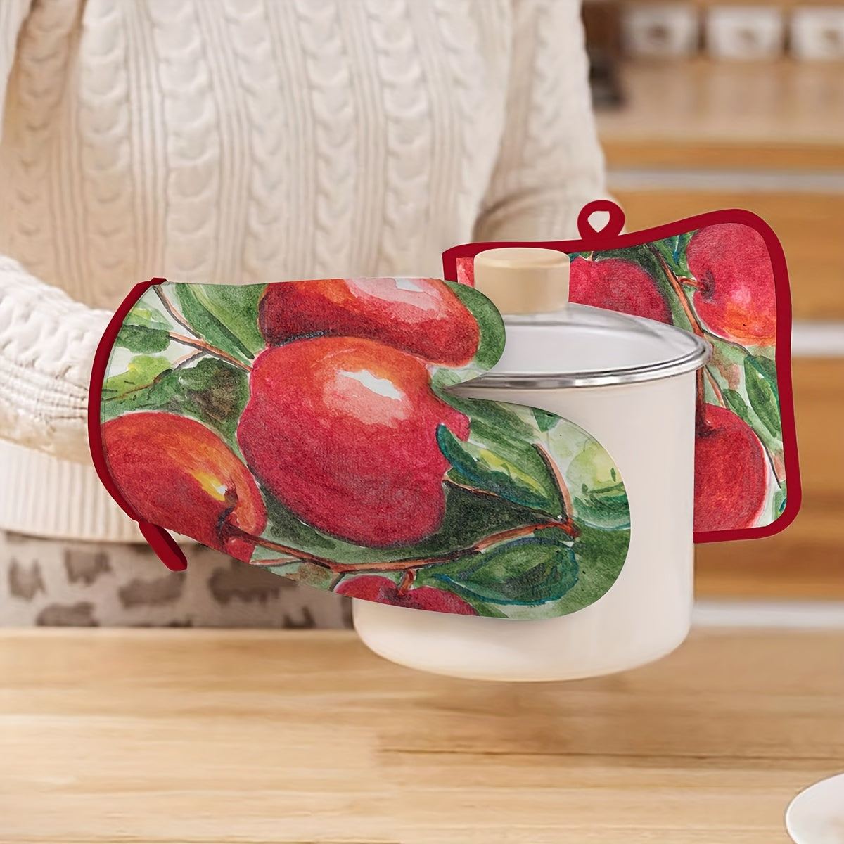 2pcs Fruit Theme Cotton Oven Mitts Heat Resistant Double Layer Baking Mitts
