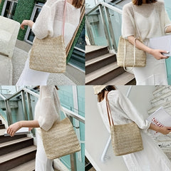 Vintage Straw Woven Hobo Bag Bohemian Tote Beach Shoulder Handbag