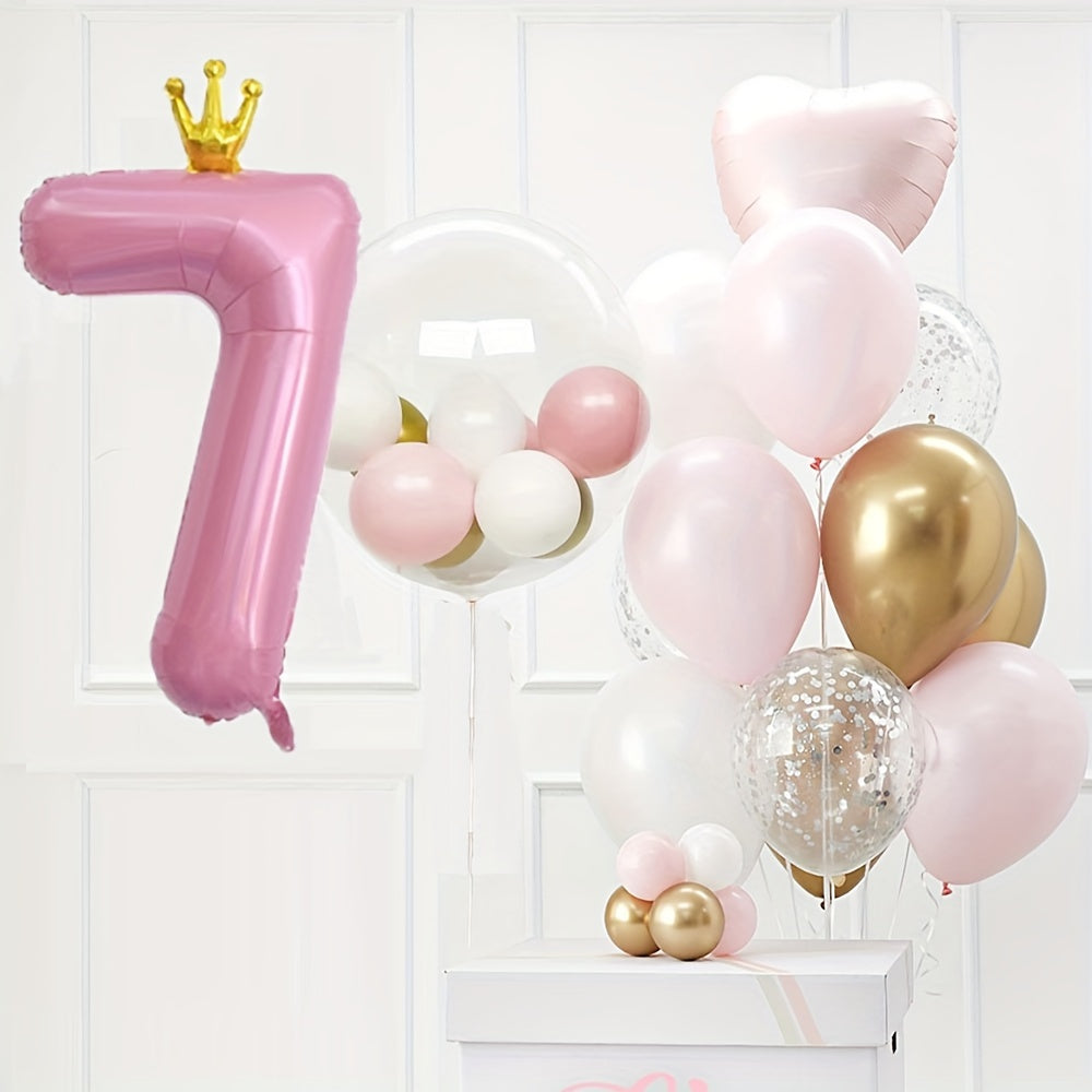 24pcs Crown Number Latex Balloon Set Birthday Party Decor Supplies