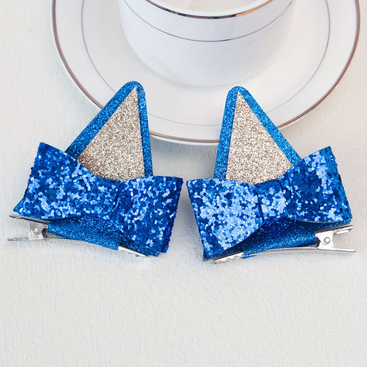 Sequin Glitter Cat Ears Hair Clips Set