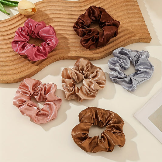 6pcs Solid Color Scrunchies Hair Tie Elastic Ponytail Holder Accessories