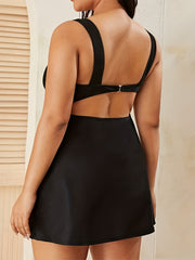  Sexy Swimsuits Set Women's Plus Solid Ring Linked Round Neck Open Back