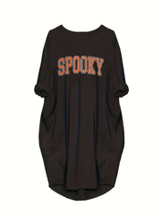Women's Plus Crinkle Letter Print Long Sleeve Dress