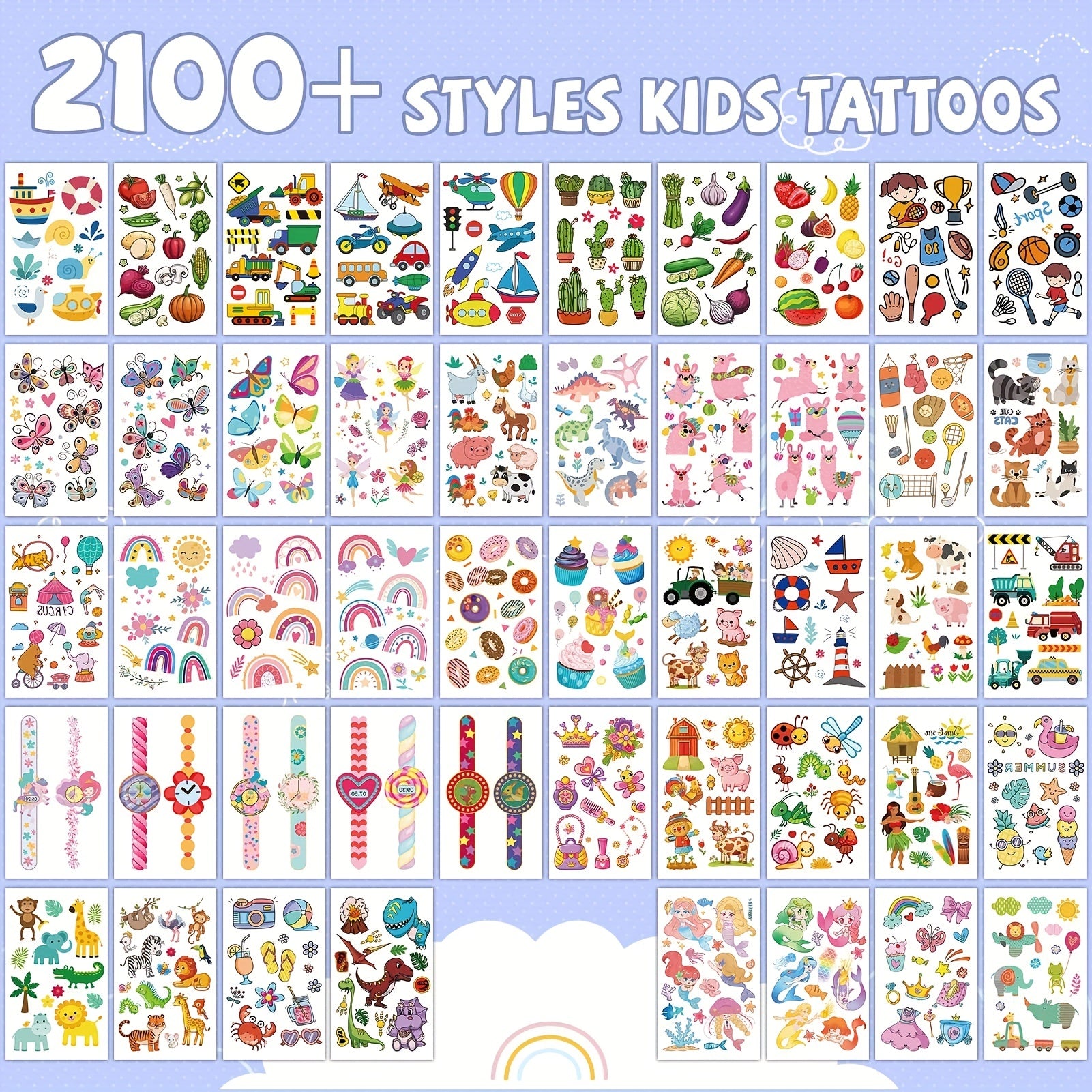 2100 Styles 168 Sheets Temporary Tattoos For Kids