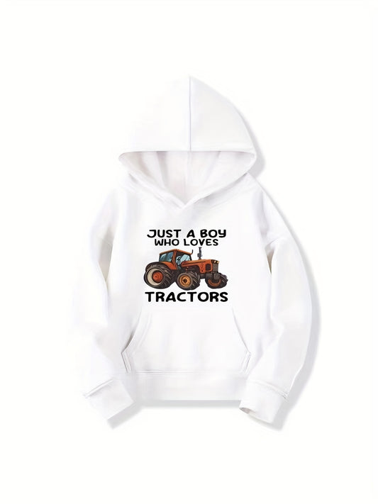 TRACTOR Letter Print Boys Hooded Sweatshirt