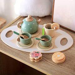 Wooden Tea Set for Kids with House and Cake