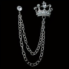 Men's Rhinestone Crown Tassel Chain Brooch Pin