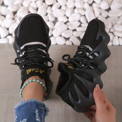 Women's Plaid Pattern Sneakers Low Lace Up Mesh Shoes