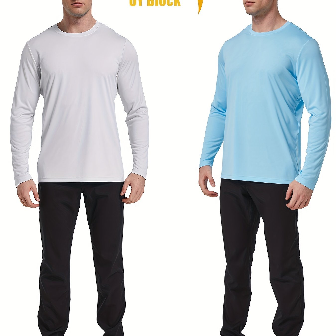 2pcs Men's Solid Crew Neck Long Sleeve Active UPF50 T shirt Tee