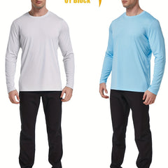 2pcs Men's Solid Crew Neck Long Sleeve Active UPF50 T shirt Tee