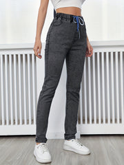 Women's Stretch Drawstring Waistband Slim Fit Denim Pants